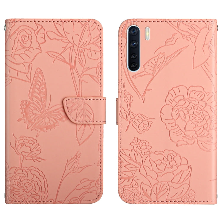Custodia per cellulare in pelle goffrata con peonia a farfalla, For OPPO A55s, For OPPO A91, For OPPO A93s, For OPPO A94 4G