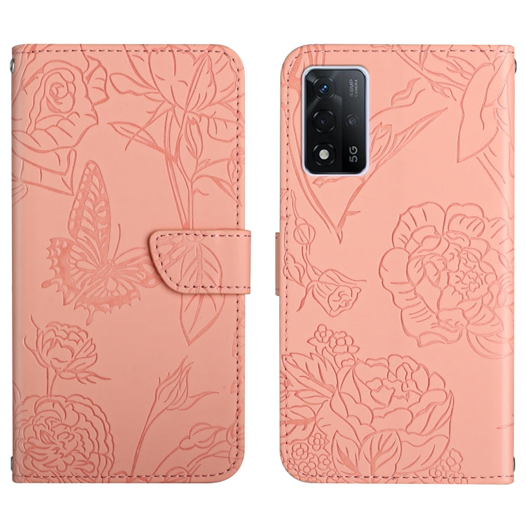 Custodia per cellulare in pelle goffrata con peonia a farfalla, For OPPO A55s, For OPPO A91, For OPPO A93s, For OPPO A94 4G