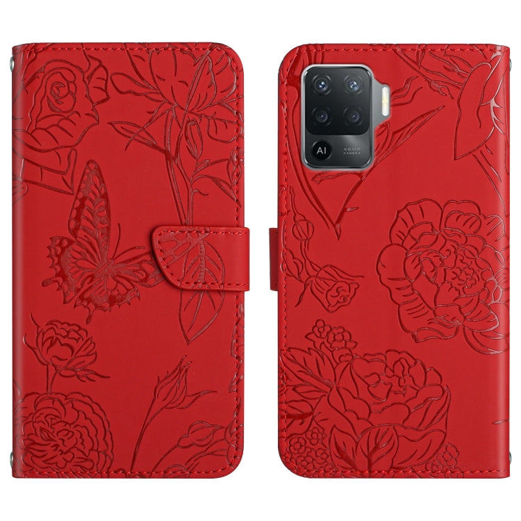 Custodia per cellulare in pelle goffrata con peonia a farfalla, For OPPO A55s, For OPPO A91, For OPPO A93s, For OPPO A94 4G