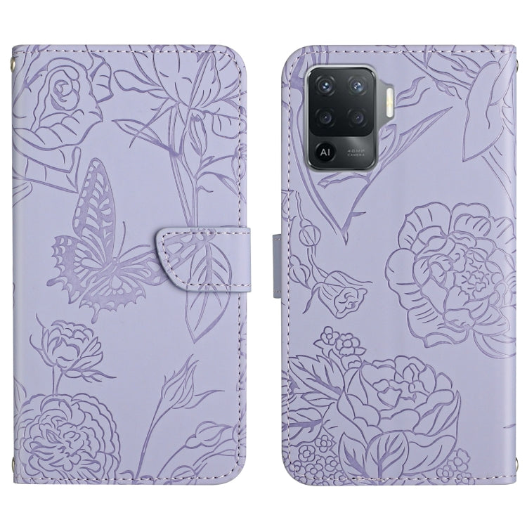 Custodia per cellulare in pelle goffrata con peonia a farfalla, For OPPO A55s, For OPPO A91, For OPPO A93s, For OPPO A94 4G