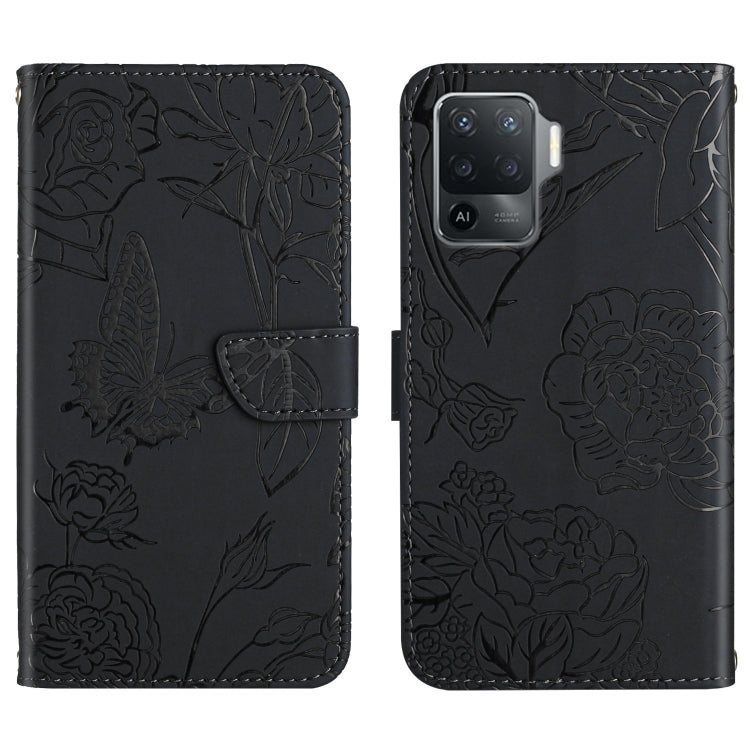 Custodia per cellulare in pelle goffrata con peonia a farfalla, For OPPO A55s, For OPPO A91, For OPPO A93s, For OPPO A94 4G