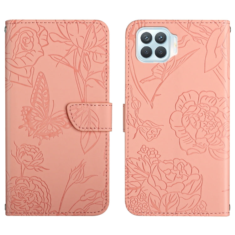 Custodia per cellulare in pelle goffrata con peonia a farfalla, For OPPO F17, For OPPO F17 Pro, For OPPO F19, For OPPO F19 Pro+