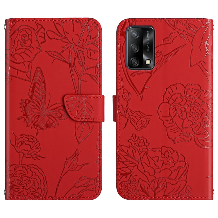Custodia per cellulare in pelle goffrata con peonia a farfalla, For OPPO F17, For OPPO F17 Pro, For OPPO F19, For OPPO F19 Pro+