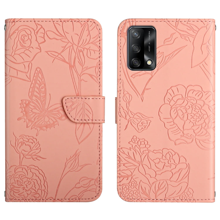 Custodia per cellulare in pelle goffrata con peonia a farfalla, For OPPO F17, For OPPO F17 Pro, For OPPO F19, For OPPO F19 Pro+