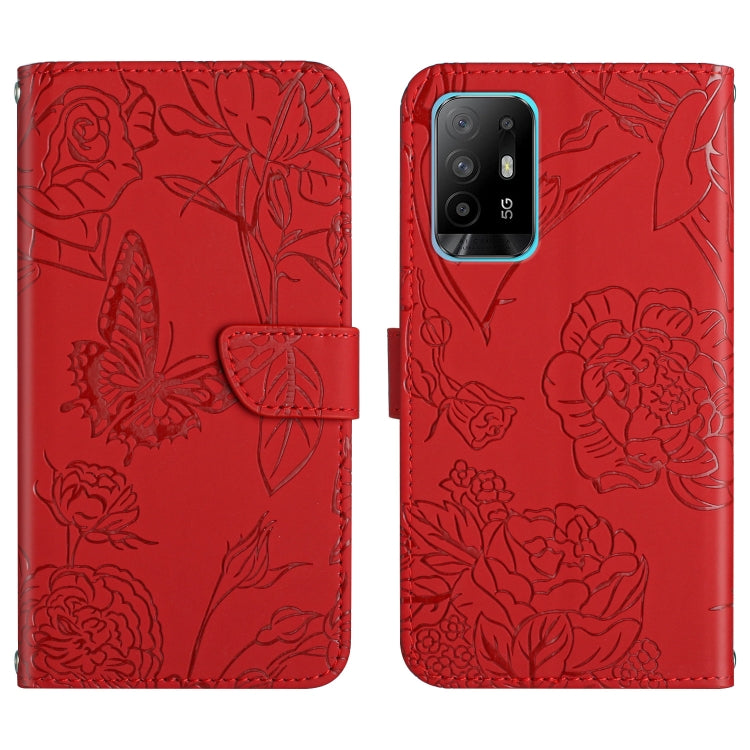Custodia per cellulare in pelle goffrata con peonia a farfalla, For OPPO F17, For OPPO F17 Pro, For OPPO F19, For OPPO F19 Pro+