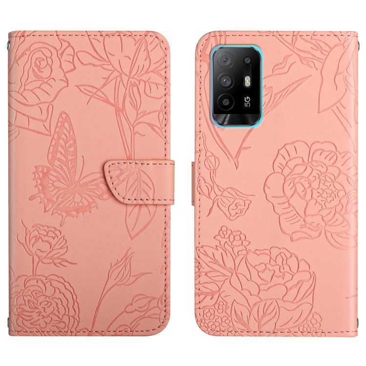 Custodia per cellulare in pelle goffrata con peonia a farfalla, For OPPO F17, For OPPO F17 Pro, For OPPO F19, For OPPO F19 Pro+