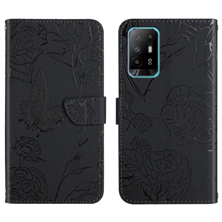 Custodia per cellulare in pelle goffrata con peonia a farfalla, For OPPO F17, For OPPO F17 Pro, For OPPO F19, For OPPO F19 Pro+