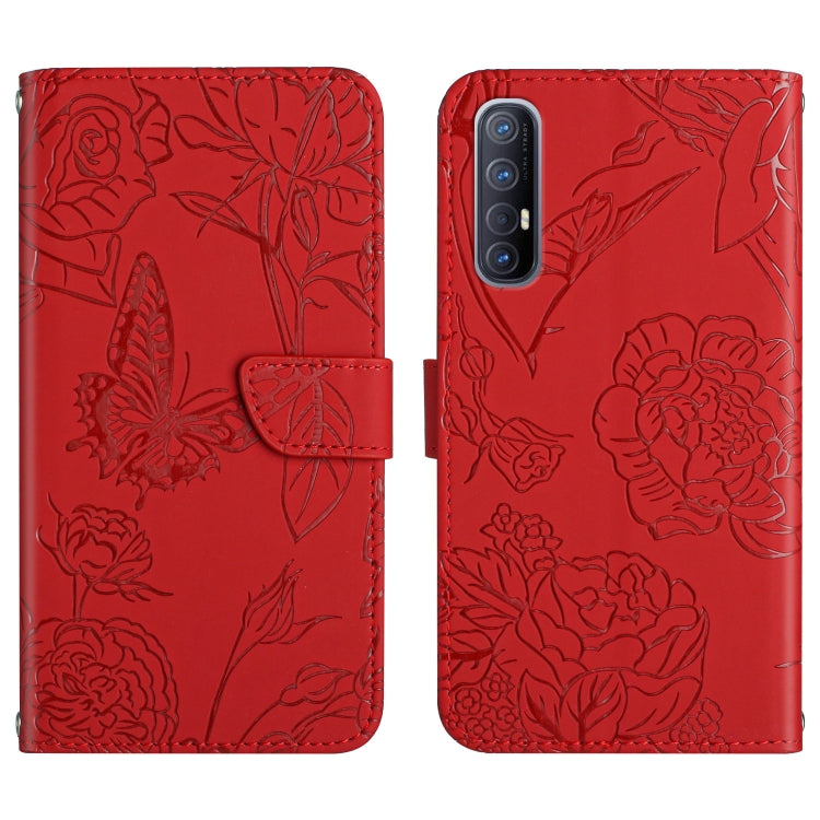 Custodia per cellulare in pelle goffrata con peonia a farfalla, For OPPO Reno2 Z / F, For OPPO Reno3 Pro, For OPPO Reno4 5G, For OPPO Reno4 Pro