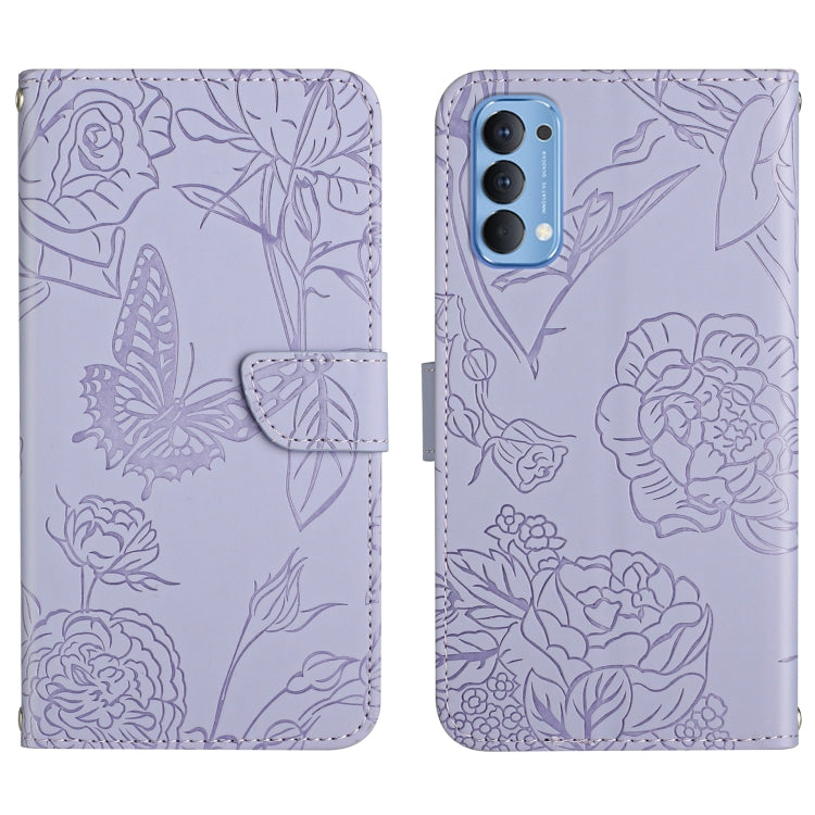 Custodia per cellulare in pelle goffrata con peonia a farfalla, For OPPO Reno2 Z / F, For OPPO Reno3 Pro, For OPPO Reno4 5G, For OPPO Reno4 Pro