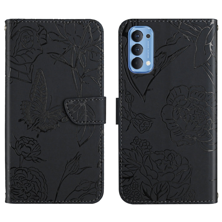 Custodia per cellulare in pelle goffrata con peonia a farfalla, For OPPO Reno2 Z / F, For OPPO Reno3 Pro, For OPPO Reno4 5G, For OPPO Reno4 Pro