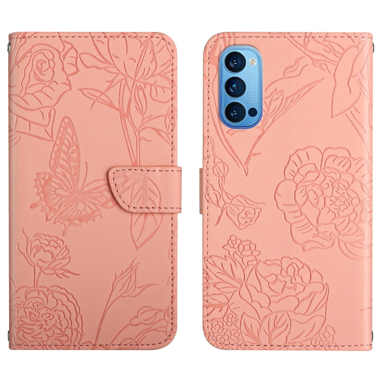 Custodia per cellulare in pelle goffrata con peonia a farfalla, For OPPO Reno2 Z / F, For OPPO Reno3 Pro, For OPPO Reno4 5G, For OPPO Reno4 Pro