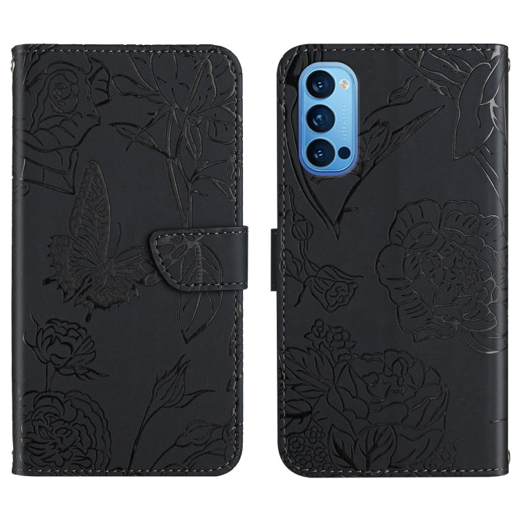Custodia per cellulare in pelle goffrata con peonia a farfalla, For OPPO Reno2 Z / F, For OPPO Reno3 Pro, For OPPO Reno4 5G, For OPPO Reno4 Pro