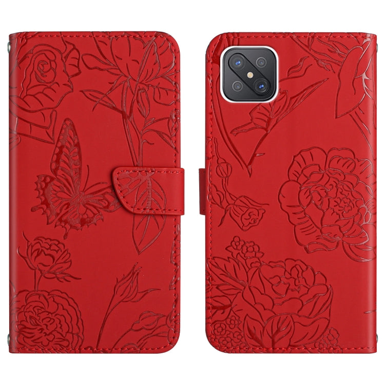Custodia per cellulare in pelle goffrata con peonia a farfalla, For OPPO Reno4 Z 5G, For OPPO Reno5 4G, For OPPO Reno5 5G, For OPPO Reno5 Pro 5G