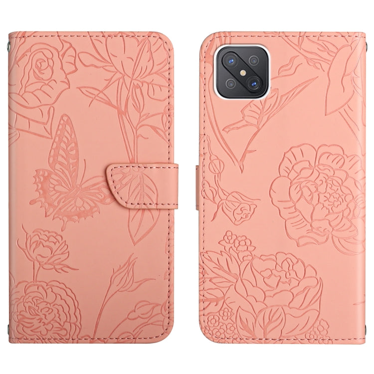 Custodia per cellulare in pelle goffrata con peonia a farfalla, For OPPO Reno4 Z 5G, For OPPO Reno5 4G, For OPPO Reno5 5G, For OPPO Reno5 Pro 5G
