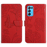 Custodia per cellulare in pelle goffrata con peonia a farfalla, For OPPO Reno4 Z 5G, For OPPO Reno5 4G, For OPPO Reno5 5G, For OPPO Reno5 Pro 5G