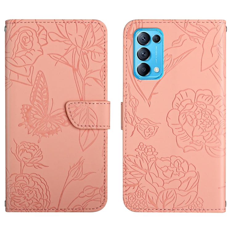 Custodia per cellulare in pelle goffrata con peonia a farfalla, For OPPO Reno4 Z 5G, For OPPO Reno5 4G, For OPPO Reno5 5G, For OPPO Reno5 Pro 5G