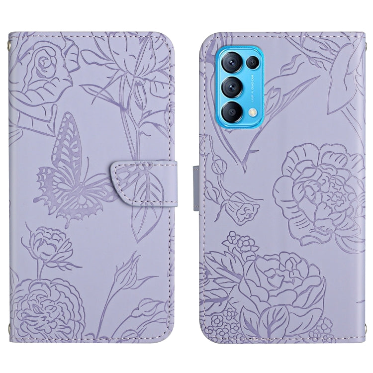 Custodia per cellulare in pelle goffrata con peonia a farfalla, For OPPO Reno4 Z 5G, For OPPO Reno5 4G, For OPPO Reno5 5G, For OPPO Reno5 Pro 5G