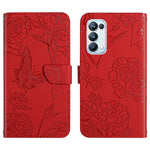 Custodia per cellulare in pelle goffrata con peonia a farfalla, For OPPO Reno4 Z 5G, For OPPO Reno5 4G, For OPPO Reno5 5G, For OPPO Reno5 Pro 5G