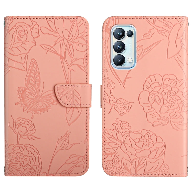 Custodia per cellulare in pelle goffrata con peonia a farfalla, For OPPO Reno4 Z 5G, For OPPO Reno5 4G, For OPPO Reno5 5G, For OPPO Reno5 Pro 5G