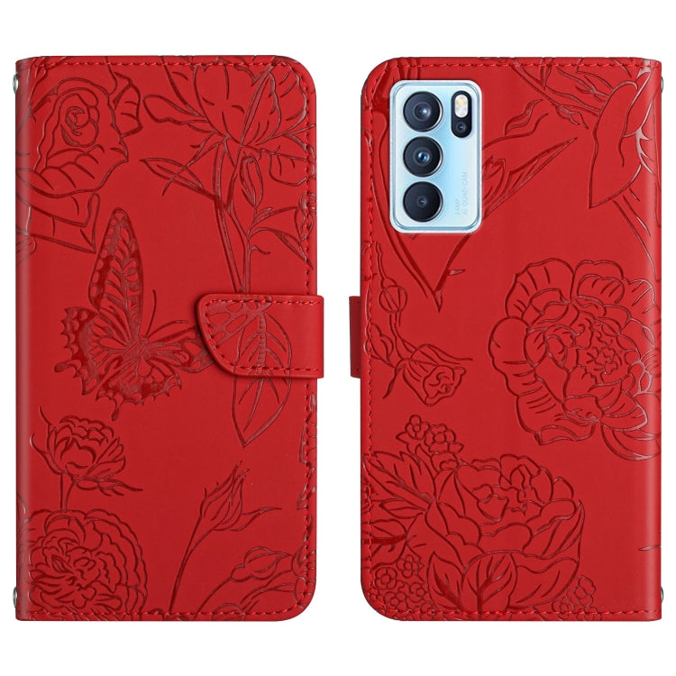 Custodia per cellulare in pelle goffrata con peonia a farfalla, For OPPO Reno6 Pro 5G, For OPPO Reno6 5G, For OPPO Reno6 Pro+, For OPPO Realme 5