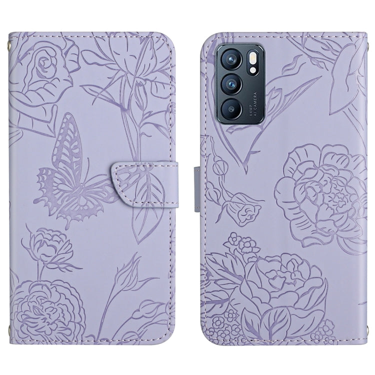 Custodia per cellulare in pelle goffrata con peonia a farfalla, For OPPO Reno6 Pro 5G, For OPPO Reno6 5G, For OPPO Reno6 Pro+, For OPPO Realme 5