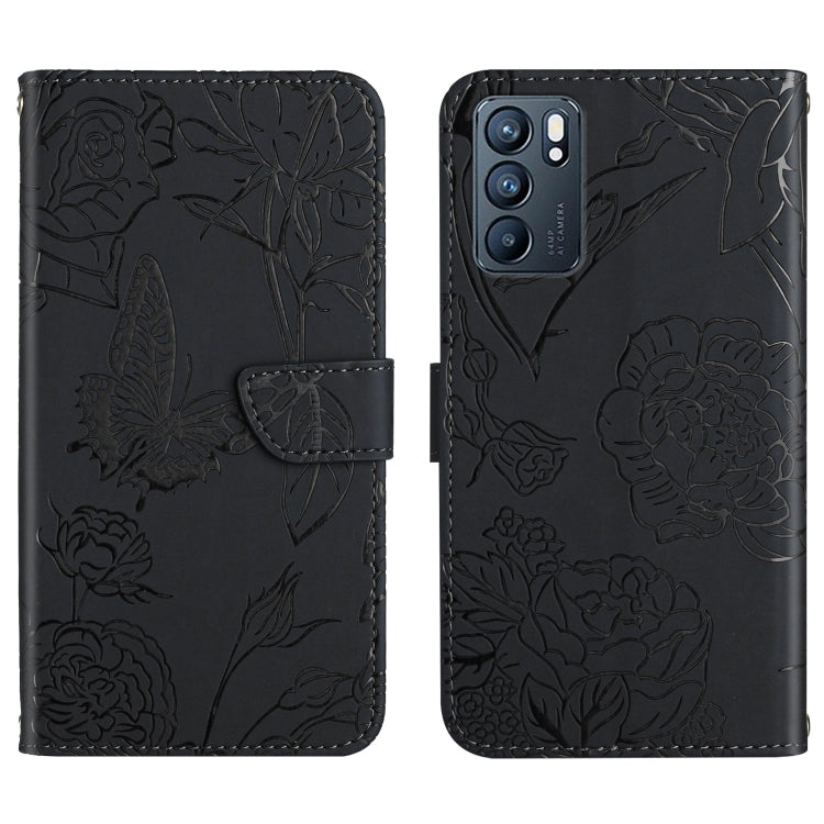 Custodia per cellulare in pelle goffrata con peonia a farfalla, For OPPO Reno6 Pro 5G, For OPPO Reno6 5G, For OPPO Reno6 Pro+, For OPPO Realme 5