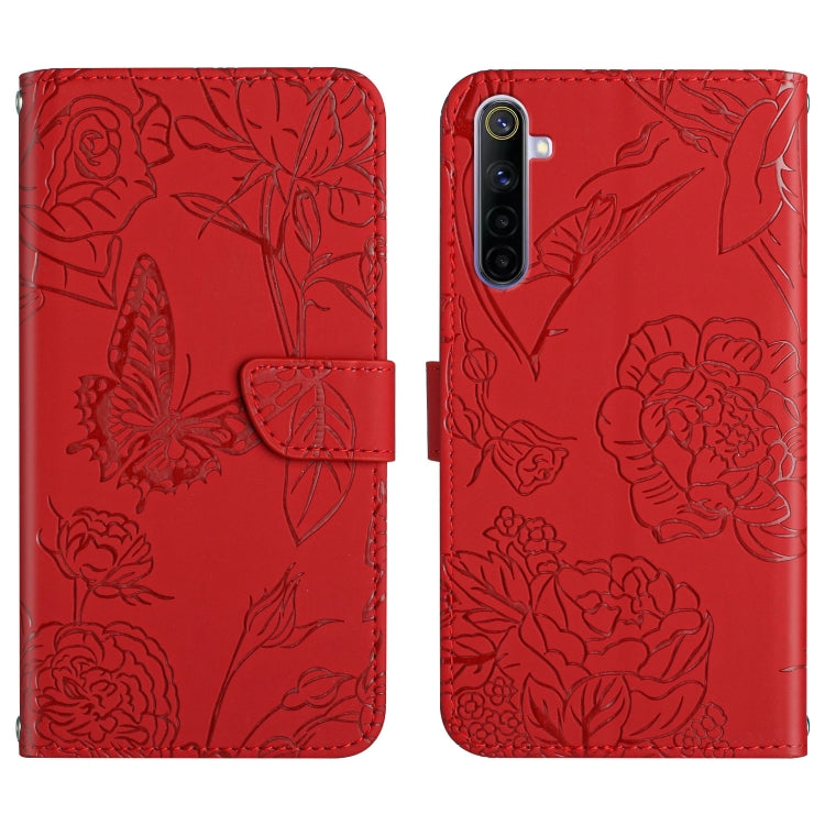 Custodia per cellulare in pelle goffrata con peonia a farfalla, For OPPO Realme 5 Pro, For OPPO Realme 6, For OPPO Realme 6 Pro, For OPPO Realme 7