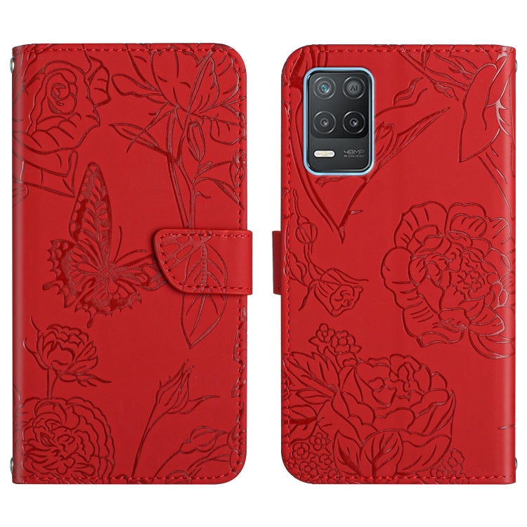 Custodia per cellulare in pelle goffrata con peonia a farfalla, For OPPO Realme 7 Pro, For OPPO Realme 8 5G / V13 5G, For OPPO Realme 8 / 8 Pro, For OPPO Realme 8i