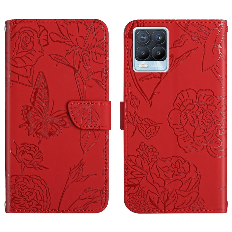 Custodia per cellulare in pelle goffrata con peonia a farfalla, For OPPO Realme 7 Pro, For OPPO Realme 8 5G / V13 5G, For OPPO Realme 8 / 8 Pro, For OPPO Realme 8i