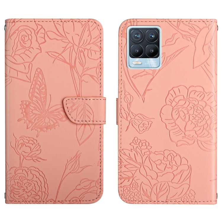 Custodia per cellulare in pelle goffrata con peonia a farfalla, For OPPO Realme 7 Pro, For OPPO Realme 8 5G / V13 5G, For OPPO Realme 8 / 8 Pro, For OPPO Realme 8i