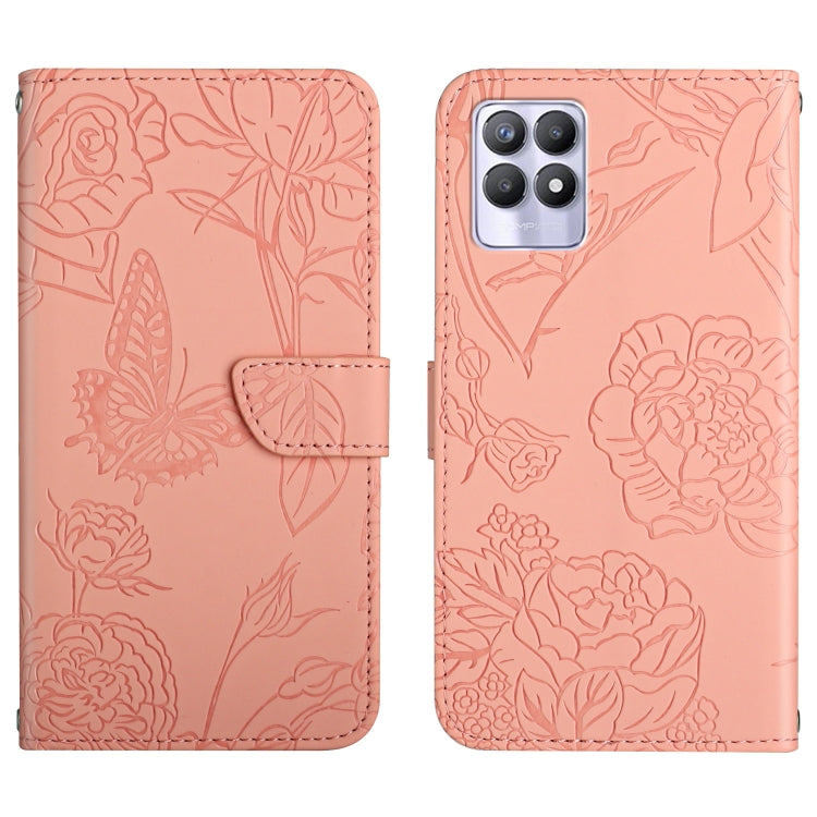 Custodia per cellulare in pelle goffrata con peonia a farfalla, For OPPO Realme 7 Pro, For OPPO Realme 8 5G / V13 5G, For OPPO Realme 8 / 8 Pro, For OPPO Realme 8i