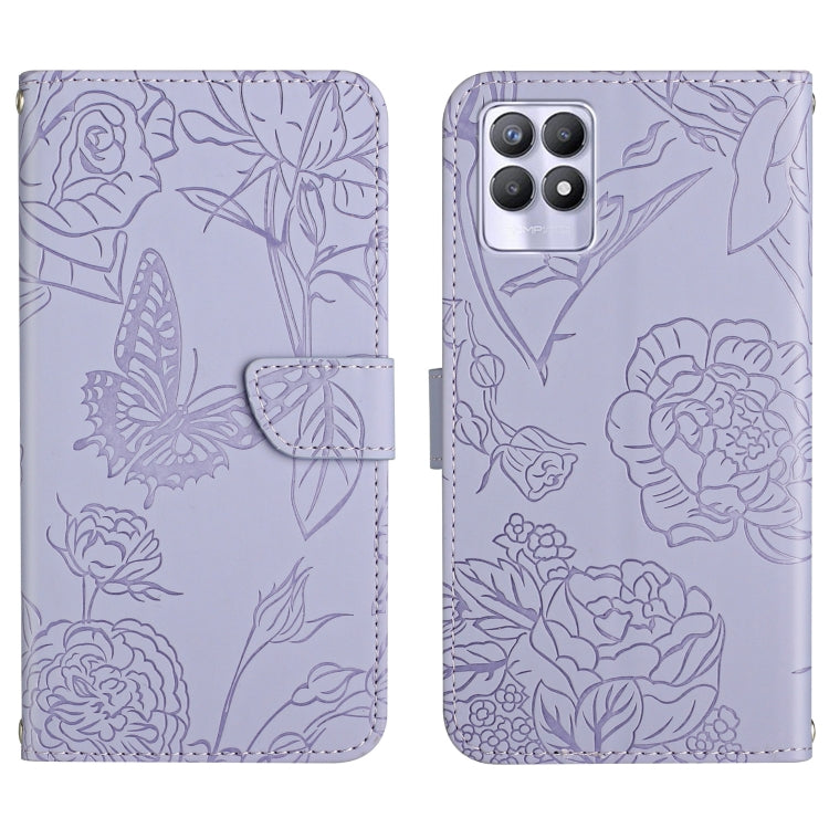 Custodia per cellulare in pelle goffrata con peonia a farfalla, For OPPO Realme 7 Pro, For OPPO Realme 8 5G / V13 5G, For OPPO Realme 8 / 8 Pro, For OPPO Realme 8i