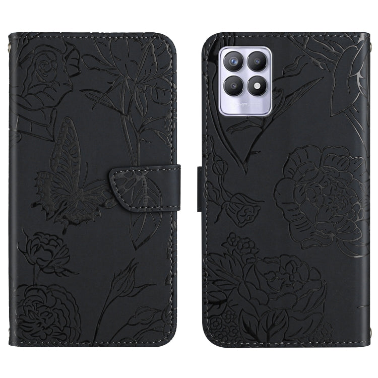 Custodia per cellulare in pelle goffrata con peonia a farfalla, For OPPO Realme 7 Pro, For OPPO Realme 8 5G / V13 5G, For OPPO Realme 8 / 8 Pro, For OPPO Realme 8i