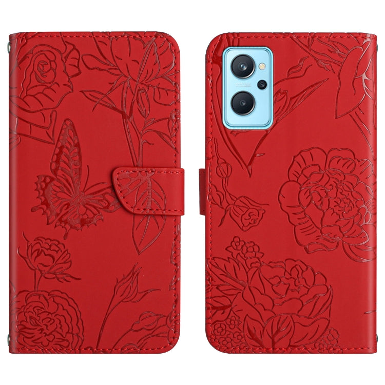 Custodia per cellulare in pelle goffrata con peonia a farfalla, For OPPO Realme 9i, For OPPO Realme C11, For OPPO Realme C15 / C12, For OPPO Realme C20 / C21