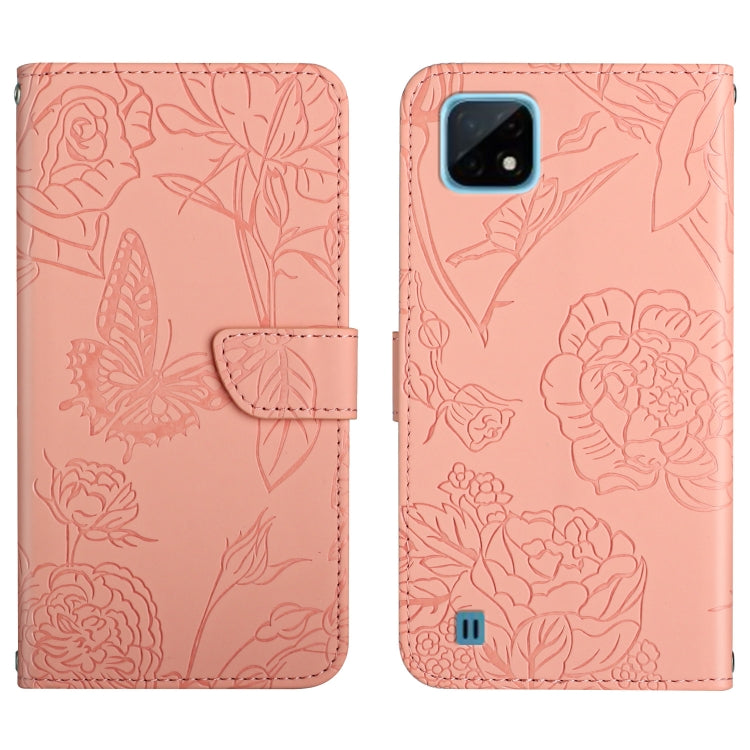 Custodia per cellulare in pelle goffrata con peonia a farfalla, For OPPO Realme 9i, For OPPO Realme C11, For OPPO Realme C15 / C12, For OPPO Realme C20 / C21