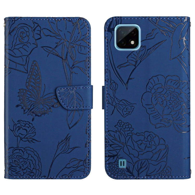Custodia per cellulare in pelle goffrata con peonia a farfalla, For OPPO Realme 9i, For OPPO Realme C11, For OPPO Realme C15 / C12, For OPPO Realme C20 / C21