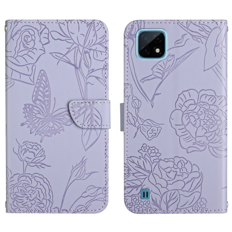 Custodia per cellulare in pelle goffrata con peonia a farfalla, For OPPO Realme 9i, For OPPO Realme C11, For OPPO Realme C15 / C12, For OPPO Realme C20 / C21