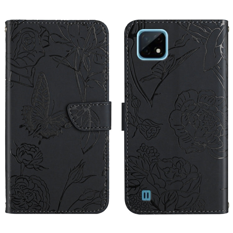 Custodia per cellulare in pelle goffrata con peonia a farfalla, For OPPO Realme 9i, For OPPO Realme C11, For OPPO Realme C15 / C12, For OPPO Realme C20 / C21
