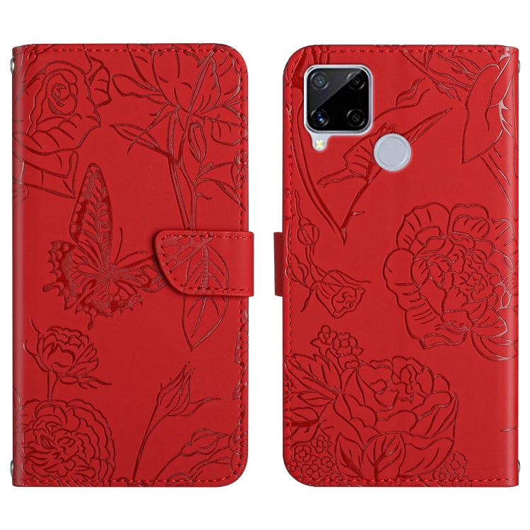Custodia per cellulare in pelle goffrata con peonia a farfalla, For OPPO Realme 9i, For OPPO Realme C11, For OPPO Realme C15 / C12, For OPPO Realme C20 / C21
