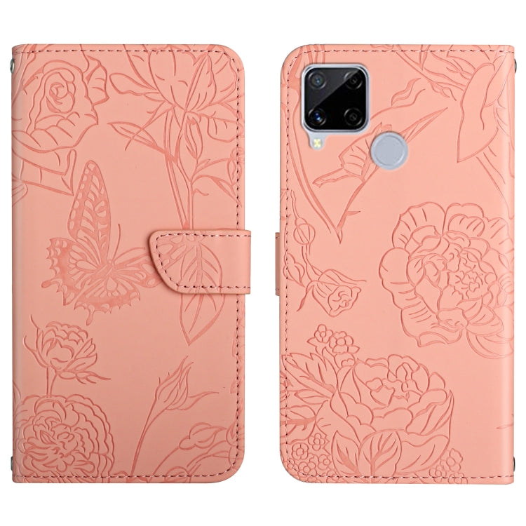 Custodia per cellulare in pelle goffrata con peonia a farfalla, For OPPO Realme 9i, For OPPO Realme C11, For OPPO Realme C15 / C12, For OPPO Realme C20 / C21