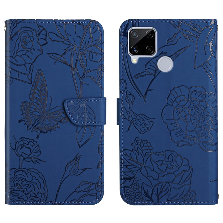 Custodia per cellulare in pelle goffrata con peonia a farfalla, For OPPO Realme 9i, For OPPO Realme C11, For OPPO Realme C15 / C12, For OPPO Realme C20 / C21