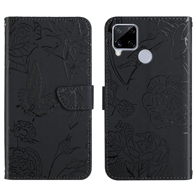 Custodia per cellulare in pelle goffrata con peonia a farfalla, For OPPO Realme 9i, For OPPO Realme C11, For OPPO Realme C15 / C12, For OPPO Realme C20 / C21
