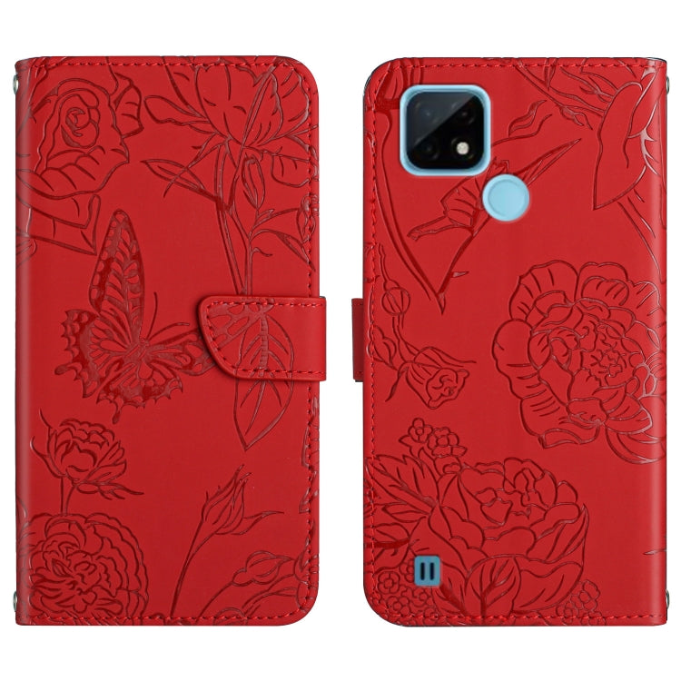 Custodia per cellulare in pelle goffrata con peonia a farfalla, For OPPO Realme 9i, For OPPO Realme C11, For OPPO Realme C15 / C12, For OPPO Realme C20 / C21
