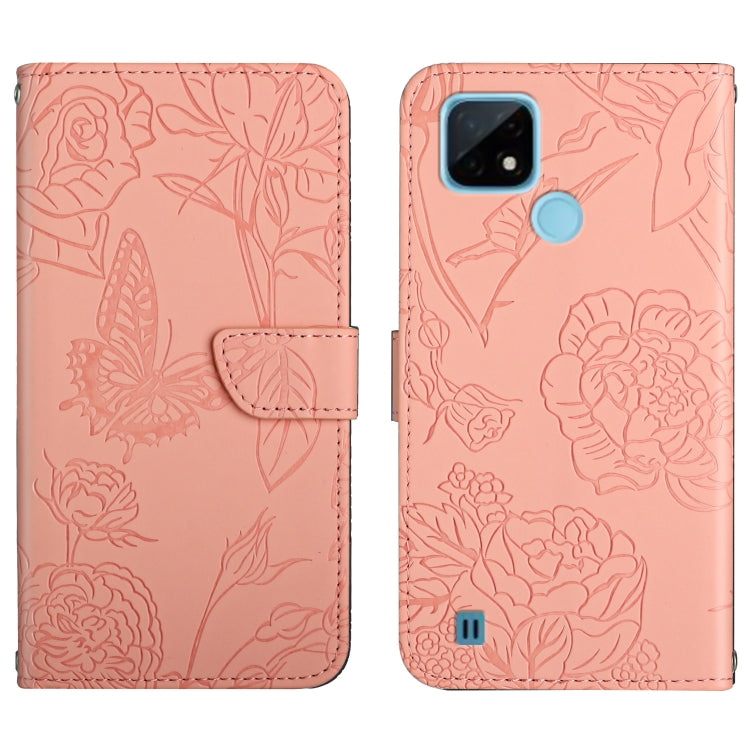 Custodia per cellulare in pelle goffrata con peonia a farfalla, For OPPO Realme 9i, For OPPO Realme C11, For OPPO Realme C15 / C12, For OPPO Realme C20 / C21