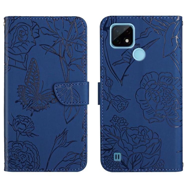 Custodia per cellulare in pelle goffrata con peonia a farfalla, For OPPO Realme 9i, For OPPO Realme C11, For OPPO Realme C15 / C12, For OPPO Realme C20 / C21