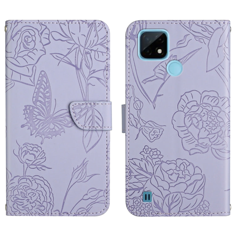 Custodia per cellulare in pelle goffrata con peonia a farfalla, For OPPO Realme 9i, For OPPO Realme C11, For OPPO Realme C15 / C12, For OPPO Realme C20 / C21