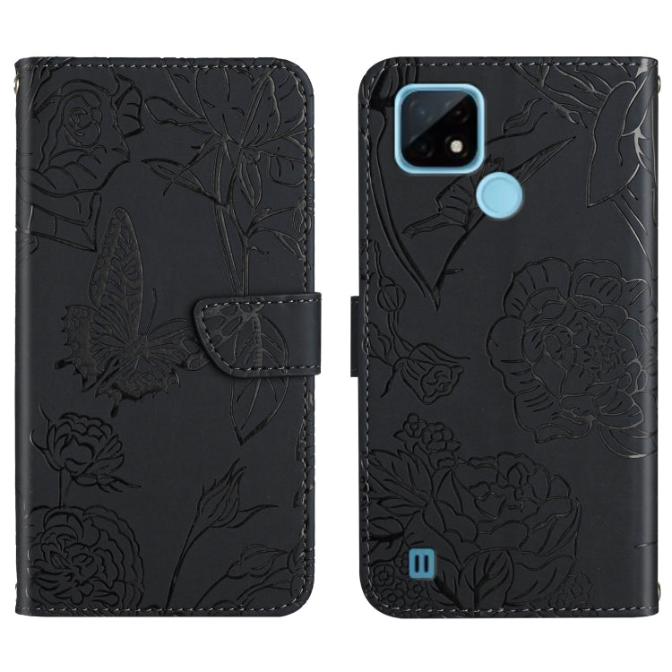 Custodia per cellulare in pelle goffrata con peonia a farfalla, For OPPO Realme 9i, For OPPO Realme C11, For OPPO Realme C15 / C12, For OPPO Realme C20 / C21