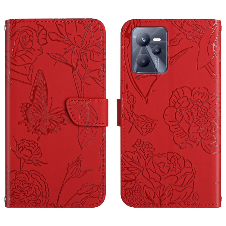 Custodia per cellulare in pelle goffrata con peonia a farfalla, For OPPO Realme C31, For OPPO Realme C35, For OPPO Realme GT, For OPPO Realme GT Master