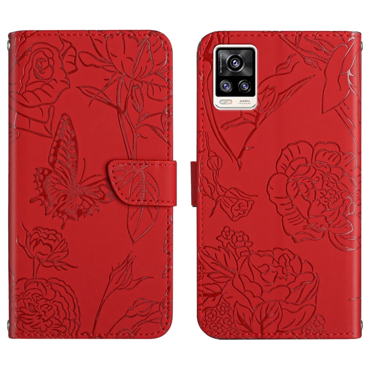 Custodia per cellulare in pelle goffrata con peonia a farfalla, For vivo S7 / V20 Pro, For vivo S9, For vivo S9e, For vivo S10 / S10 Pro