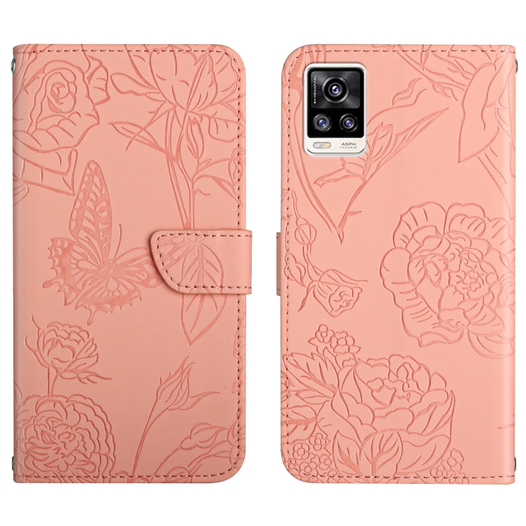 Custodia per cellulare in pelle goffrata con peonia a farfalla, For vivo S7 / V20 Pro, For vivo S9, For vivo S9e, For vivo S10 / S10 Pro